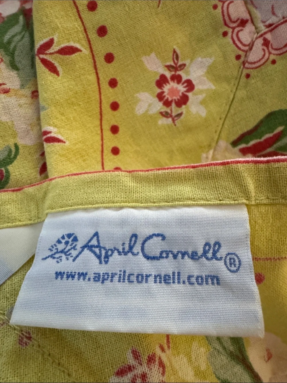 April Cornell Pink Floral Cotton Table Cloth on Green Back Ground